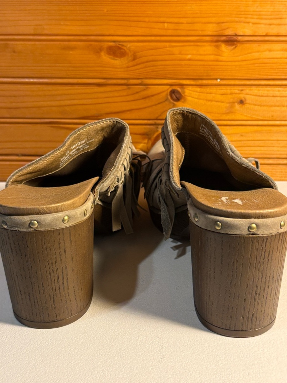 Dansko Taupe Suede Fringed Clog Mules - Picture 5 of 8